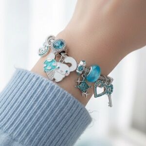 Cinnamoroll Charm Bracelet - Silver Adjustable Bangle Blue Crystal Charms
C3